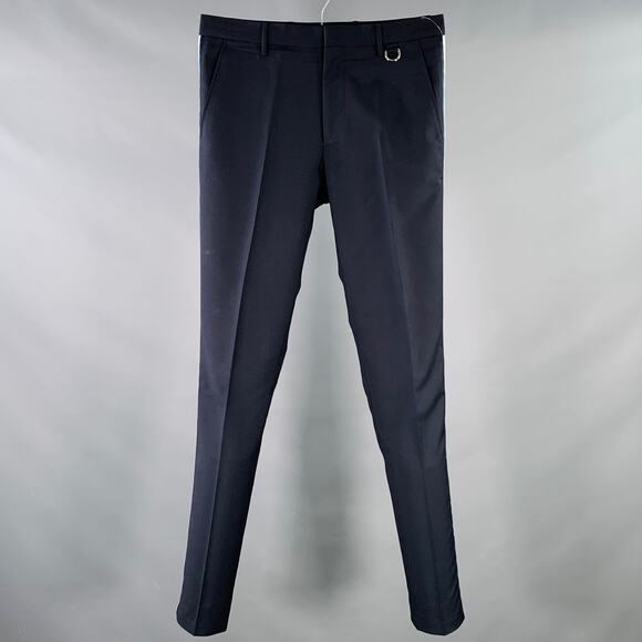 VALENTINO Size 30 Navy White Wool Mohair Tuxedo Stripes Zip Fly Dress Pants - Picture 1 of 9